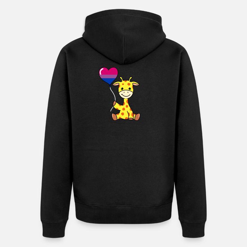 Giraffe mit Bisexual Pride Luftballon - Unisex Premium Bio Zip Hoodie - Schwarz