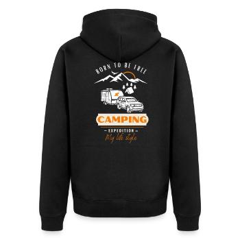 Camping caravans, camping friends born to be free - Unisex Premium Organic Zip Hoodie - black - Back - Nico (187cm)