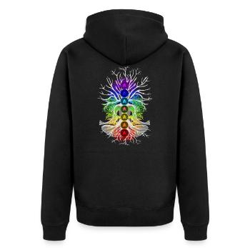 Chakra Harmonie - Unisex Premium Bio Zip Hoodie - Schwarz - Hinten - Nico (187cm)