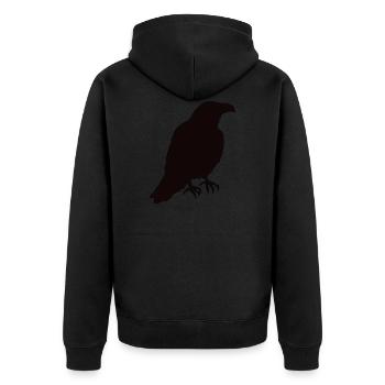 Ein Rabe sitzt im Profil - Unisex Premium Bio Zip Hoodie - Schwarz - Hinten - Nico (187cm)