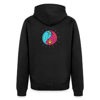 Yin Yang, soleil, lune, étoiles, symbole chinois - Veste à capuche bio Premium Unisexe - noir - Dos - Nico (187cm)