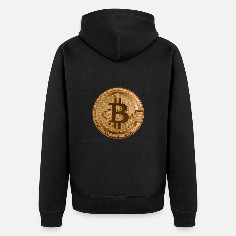 Button "BITCOIN"-Design, Logo, Aufkleber, Magnet - Unisex Premium Bio Zip Hoodie - Schwarz