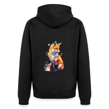 Neugieriger Fuchs in Aquarell - Unisex Premium Bio Zip Hoodie - Schwarz - Hinten - Nico (187cm)