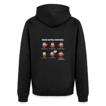 Kaffee Stimmungen Eule - Unisex Premium Bio Zip Hoodie - Schwarz - Hinten - Nico (187cm)