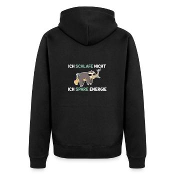 Ich Schlafe Nicht Ich Spare Energie Faultier - Unisex Premium Bio Zip Hoodie - Schwarz - Hinten - Nico (187cm)