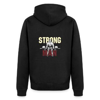 Strong Man Workout & Gym - Unisex Premium Bio Zip Hoodie - Schwarz - Hinten - Nico (187cm)