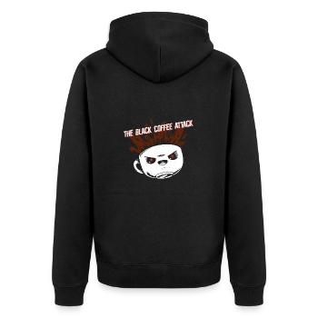 Kaffee schwarz Attacke - Lustiges Cafe - Unisex Premium Bio Zip Hoodie - Schwarz - Hinten - Nico (187cm)
