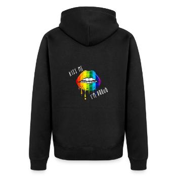 Kiss me - Unisex Premium Bio Zip Hoodie - Schwarz - Hinten - Nico (187cm)