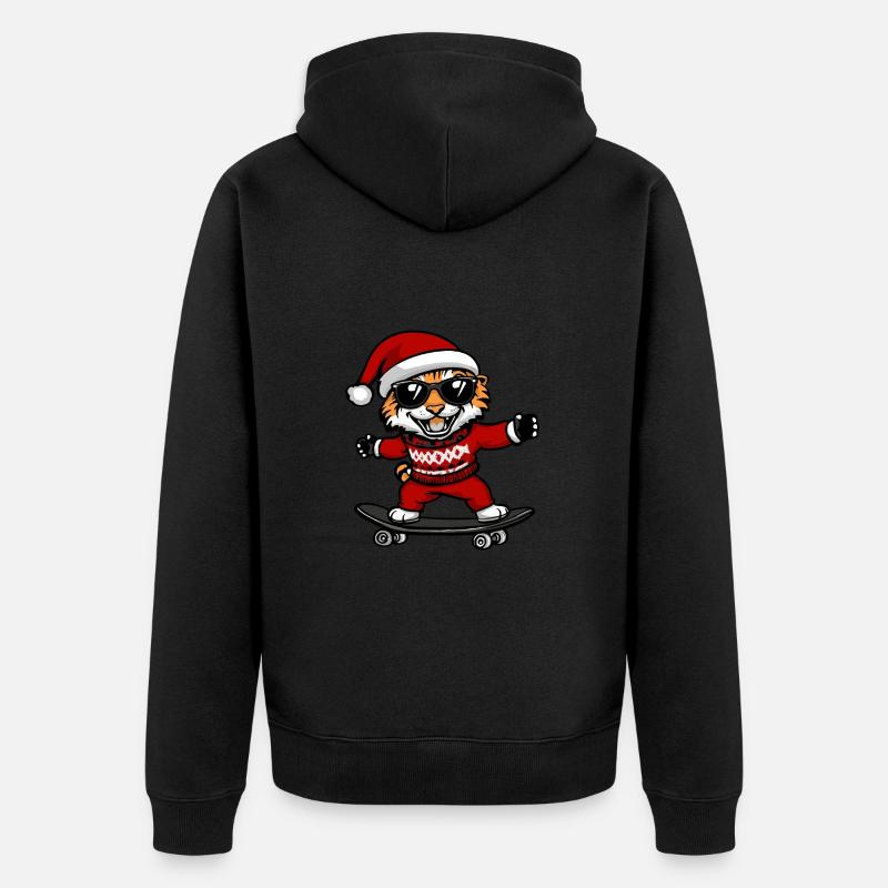 Tigre Noël Drôle - Veste à capuche bio Premium Unisexe - noir