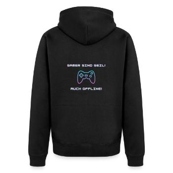 Gamers are awesome! Also offline ! - Unisex Premium Organic Zip Hoodie - black - Back - Nico (187cm)