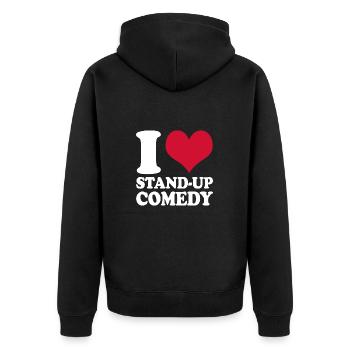 I Love Stand-Up Comedy - Unisex Premium Organic Zip Hoodie - black - Back - Nico (187cm)