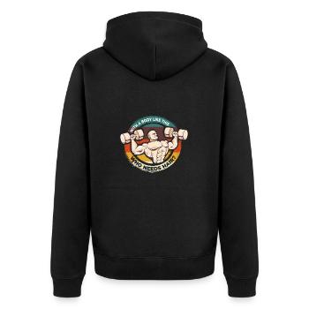 Sexy Körper - Keine Haare - lustiges Fitness - Unisex Premium Bio Zip Hoodie - Schwarz - Hinten - Nico (187cm)