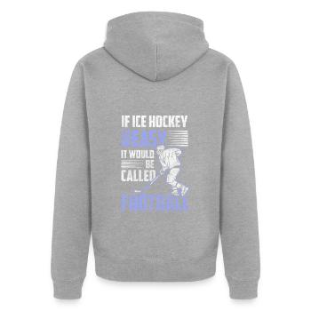 Eishockey Eishockeyschläger Schlittschuhe - Unisex Premium Bio Zip Hoodie - Grau meliert - Hinten - Nico (187cm)