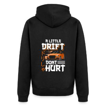 Driften Quer - Unisex Premium Bio Zip Hoodie - Schwarz - Hinten - Nico (187cm)