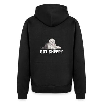 Vieux chien de berger anglais Sheepie Bobtail - Veste à capuche bio Premium Unisexe - noir - Dos - Nico (187cm)