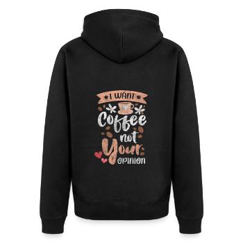Morgenmuffel Espresso Motivation - Unisex Premium Bio Zip Hoodie - Schwarz - Hinten - Nico (187cm)