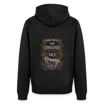 Drogen Abhängigkeit Clean Hanf - Unisex Premium Bio Zip Hoodie - Schwarz - Hinten - Nico (187cm)