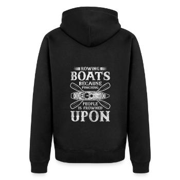 Rudergerät Sportler Kayak Kraftsport - Unisex Premium Bio Zip Hoodie - Schwarz - Hinten - Nico (187cm)