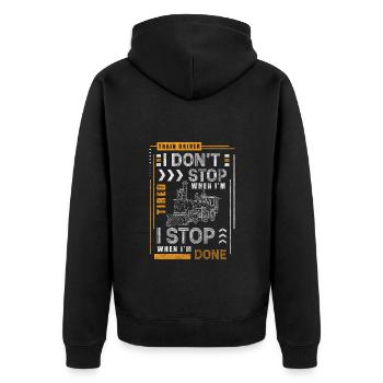 Modellbahn Lokführer Modellbau Sammler - Unisex Premium Bio Zip Hoodie - Schwarz - Hinten - Nico (187cm)