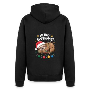 Sloth Christmas Funny Sleeping Fairy Lights - Unisex Premium Organic Zip Hoodie - black - Back - Nico (187cm)