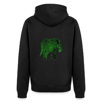 Elefant grün schwarz, Abstrakt, verrückt - Unisex Premium Bio Zip Hoodie - Schwarz - Hinten - Nico (187cm)