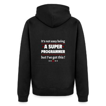 Es ist nicht einfach, ein Super-Programmierer - Unisex Premium Bio Zip Hoodie - Schwarz - Hinten - Nico (187cm)