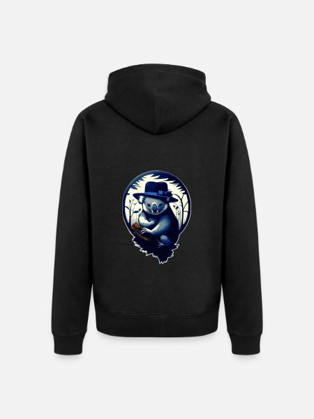 Koala mit Hut - Unisex Premium Bio Zip Hoodie - Schwarz