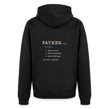 Vater / Papa Lexikon - Vatertag - Unisex Premium Bio Zip Hoodie - Schwarz - Hinten - Nico (187cm)