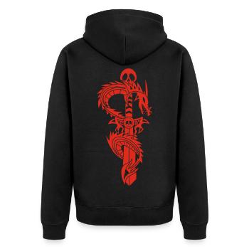 Der rote Drache und das Schwert - Unisex Premium Bio Zip Hoodie - Schwarz - Hinten - Nico (187cm)