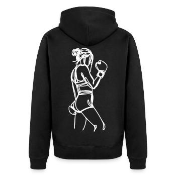 Boxerin Grafik - Unisex Premium Bio Zip Hoodie - Schwarz - Hinten - Nico (187cm)