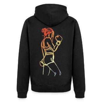 Weiblicher Boxer Retro - Unisex Premium Bio Zip Hoodie - Schwarz - Hinten - Nico (187cm)