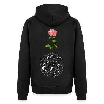 Die Blume und der weiße Planet - Unisex Premium Bio Zip Hoodie - Schwarz - Hinten - Nico (187cm)