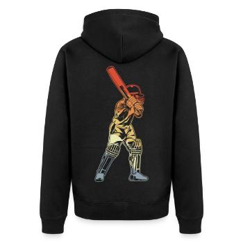 Retro Cricket Batter - Unisex Premium Bio Zip Hoodie - Schwarz - Hinten - Nico (187cm)