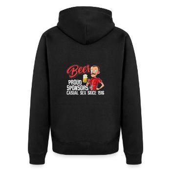 Beer - Proud Sponsor for casual Sex - Unisex Premium Bio Zip Hoodie - Schwarz - Hinten - Nico (187cm)