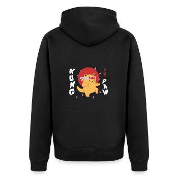 Kung Fu Katze - Fun - Unisex Premium Bio Zip Hoodie - Schwarz - Hinten - Nico (187cm)
