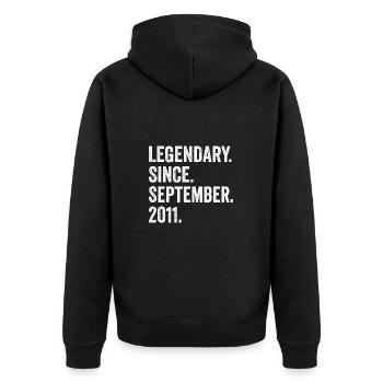 Legendary Since September 2011 11. Geburtstag - Unisex Premium Bio Zip Hoodie - Schwarz - Hinten - Nico (187cm)