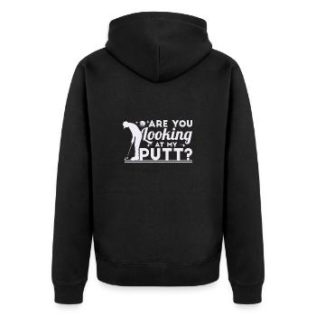 Siehst du dir meinen Putt an? - Unisex Premium Bio Zip Hoodie - Schwarz - Hinten - Nico (187cm)