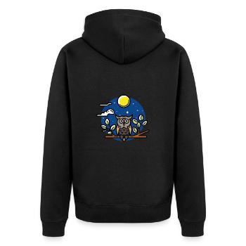 Eule in der Nacht bei Vollmond - Unisex Premium Bio Zip Hoodie - Schwarz - Hinten - Nico (187cm)