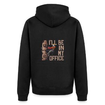 Motorsäge I'll Be In My Office Holzfäller - Unisex Premium Bio Zip Hoodie - Schwarz - Hinten - Nico (187cm)