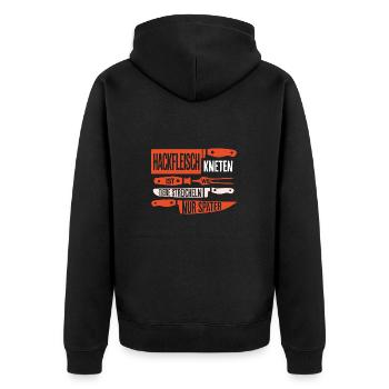 Hackfleisch kneten wie Tiere streicheln - nur spät - Unisex Premium Bio Zip Hoodie - Schwarz - Hinten - Nico (187cm)