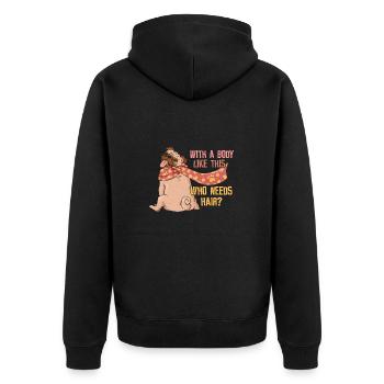 Traumkörper - Keine Haare - lustiges Fitness - Unisex Premium Bio Zip Hoodie - Schwarz - Hinten - Nico (187cm)