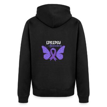 Epilepsy Awareness Purple Ribbon - Unisex Premium Organic Zip Hoodie - black - Back - Nico (187cm)