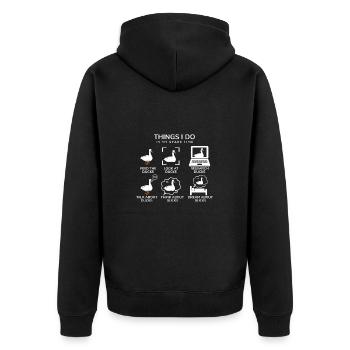 Dinge, die ich in meiner Freizeit tue Entenliebhaber - Unisex Premium Bio Zip Hoodie - Schwarz - Hinten - Nico (187cm)