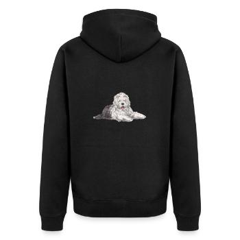 Vieux chien de berger anglais Sheepie Bobtail - Veste à capuche bio Premium Unisexe - noir - Dos - Nico (187cm)