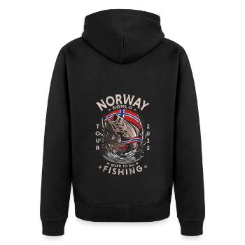 PÊCHE EN NORVÈGE - BØMLO - 2025 - Veste à capuche bio Premium Unisexe - noir - Dos - Nico (187cm)