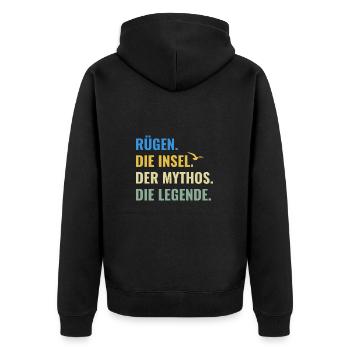 Rügen. Die Insel. Der Mythos. Die Legende Ostsee - Unisex Premium Bio Zip Hoodie - Schwarz - Hinten - Nico (187cm)