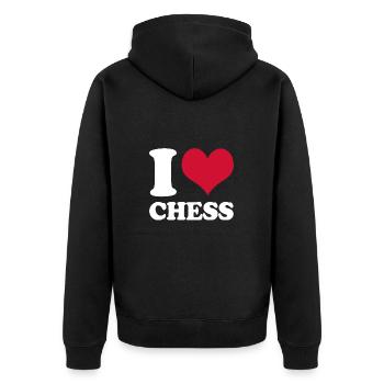 Schach Schachspieler I Love Chess Schachspiel - Unisex Premium Bio Zip Hoodie - Schwarz - Hinten - Nico (187cm)