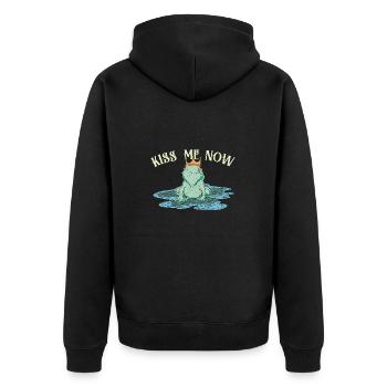 Küsse mich sofort - Valentinstag Flirt - Unisex Premium Bio Zip Hoodie - Schwarz - Hinten - Nico (187cm)