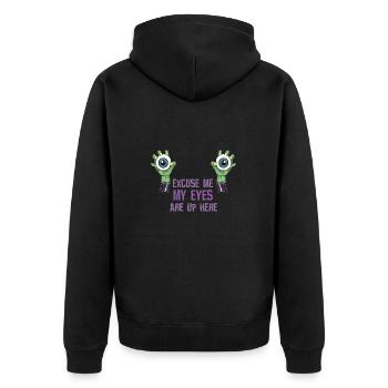 Entschuldigung meine Augen sind hier oben - Unisex Premium Bio Zip Hoodie - Schwarz - Hinten - Nico (187cm)