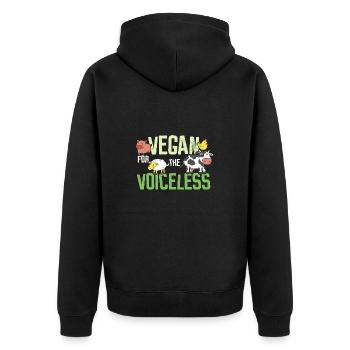 Vegan for the Voiceless - Unisex Premium Bio Zip Hoodie - Schwarz - Hinten - Nico (187cm)